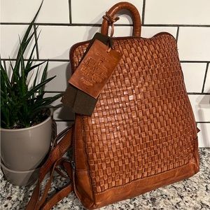 Vilenca Holland Anthropologie NWT Weaved Leather Cognac Backpack